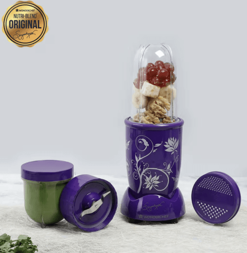 Wonderchef Nutri-blend Mixer, Grinder & Blender | Powerful 400W 22000 RPM 100% Full Copper Motor | Stainless Steel Blades | 2 Unbreakable Jars | 2 Years Warranty | Recipe book by Chef Sanjeev Kapoor | Purple - Image 3